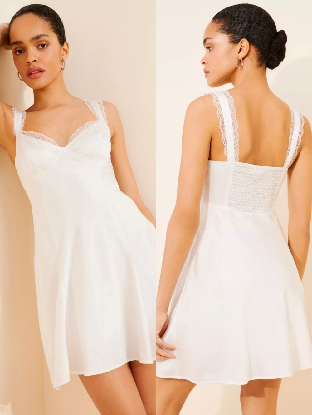 ASTR the Label x Ivory Satin Lace Bustier Mini Dress M Bridal Cottagecore